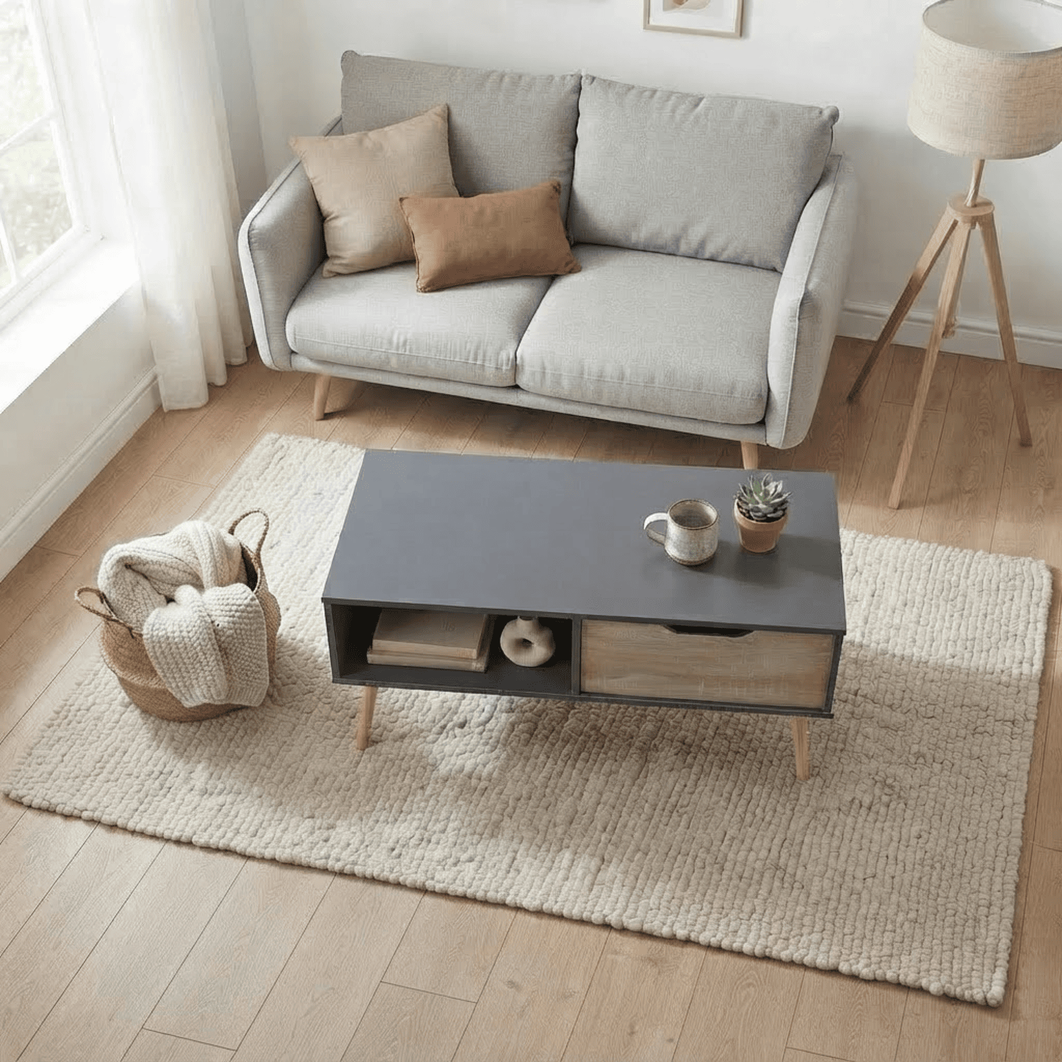 Table basse avec tiroir style scandinave grise