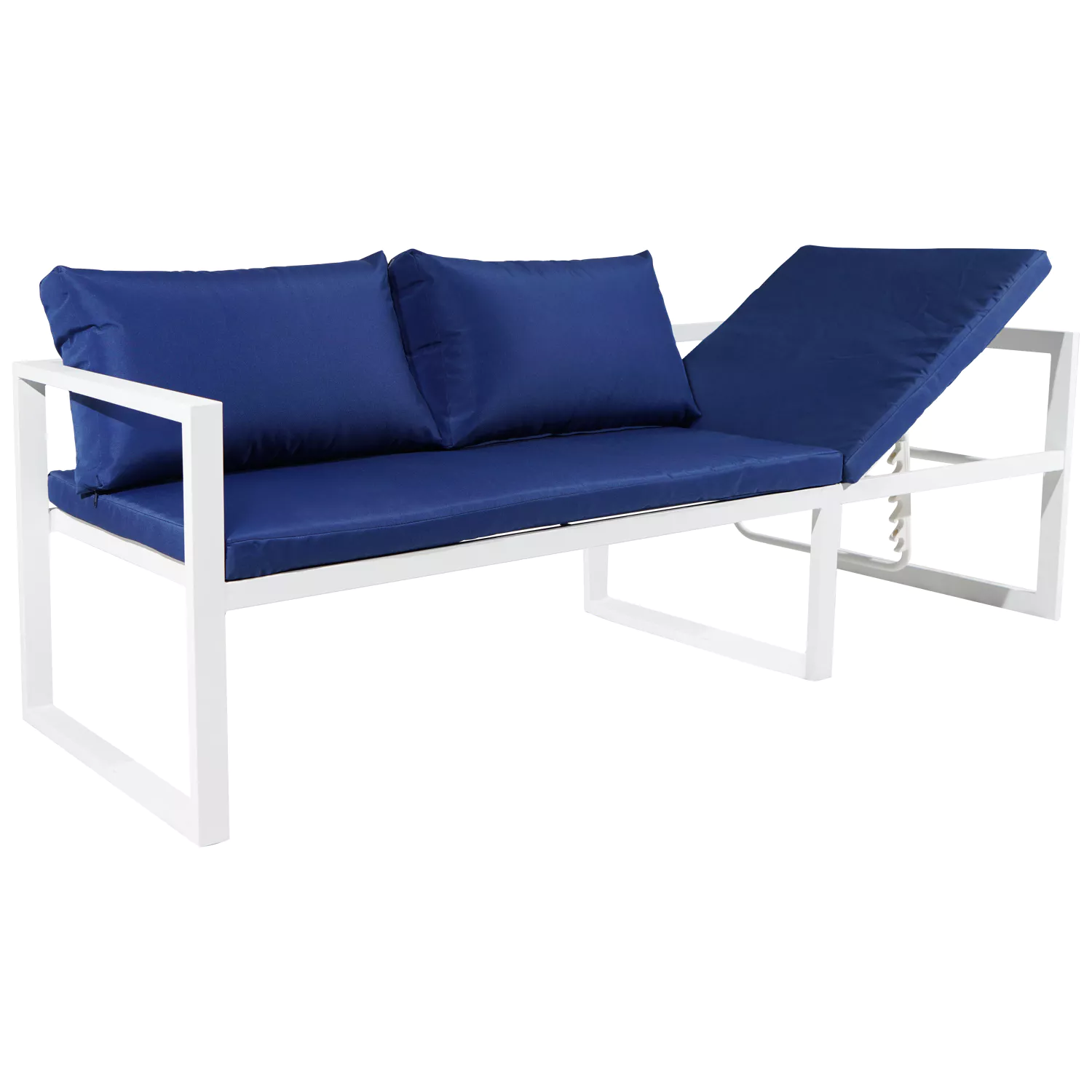 Salon de jardin modulable IBIZA en tissu bleu 4 places - aluminium blanc
