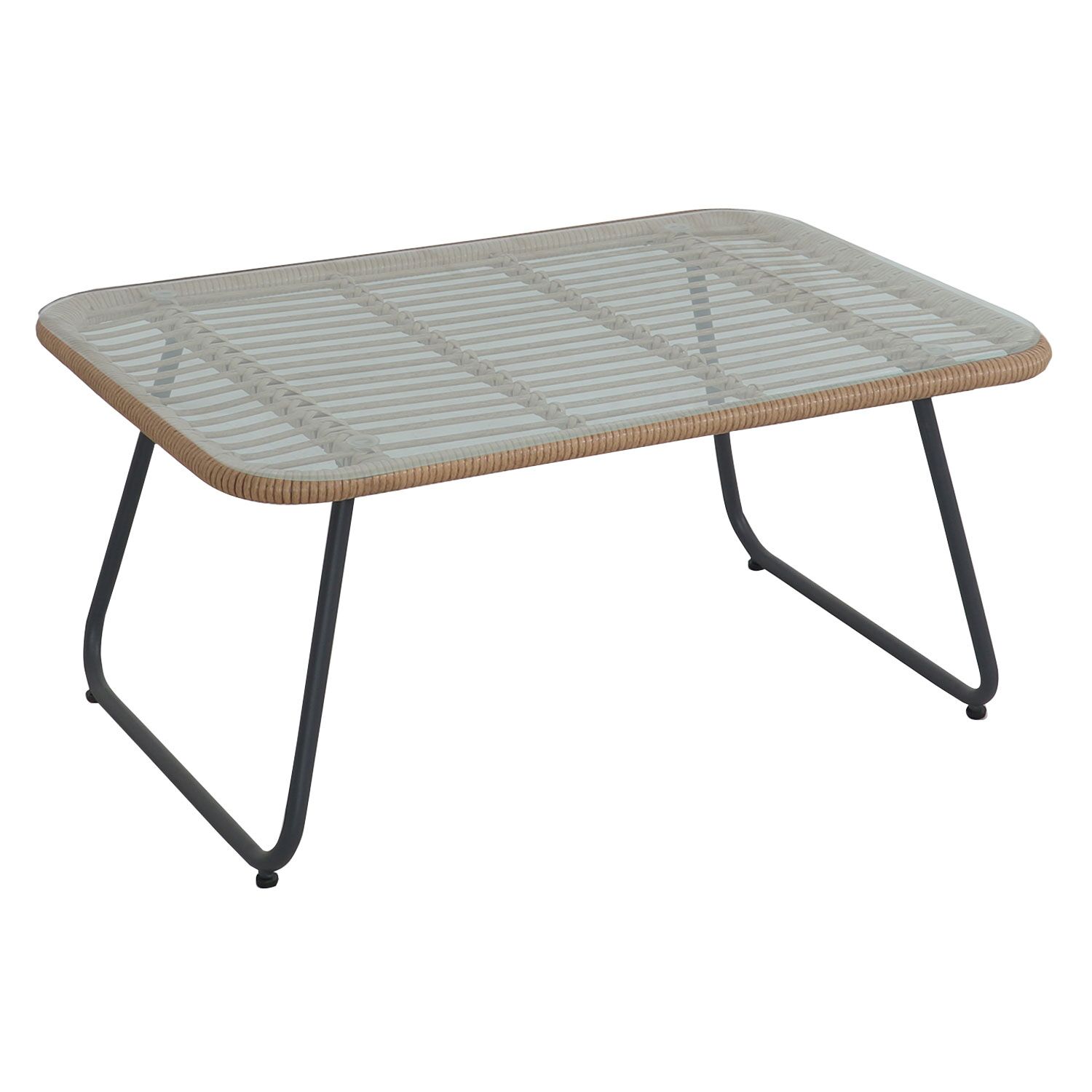 Conjunto de jardín MARÉ en resina trenzada 4 plazas cojines crema