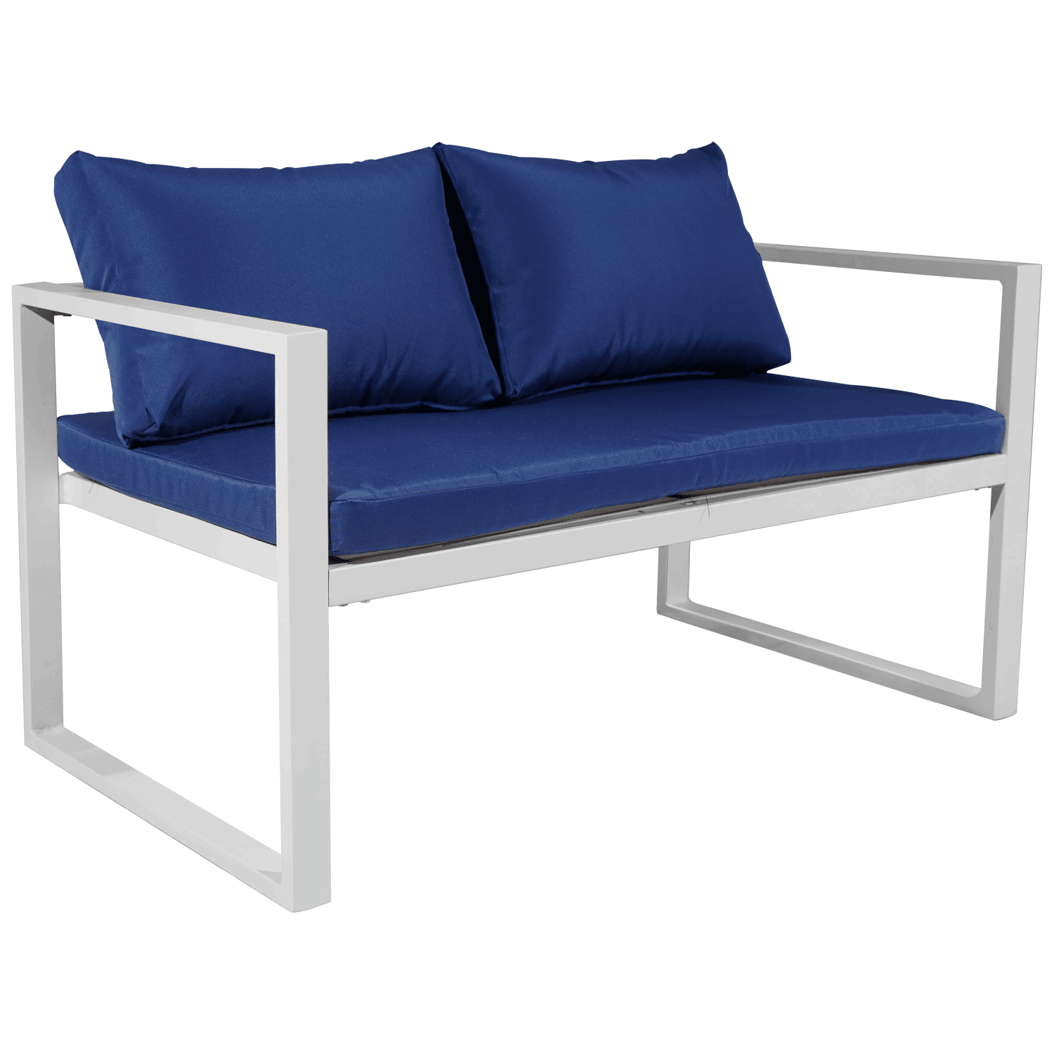 IBIZA tuinset in blauwe stof 4 zitplaatsen - wit aluminium