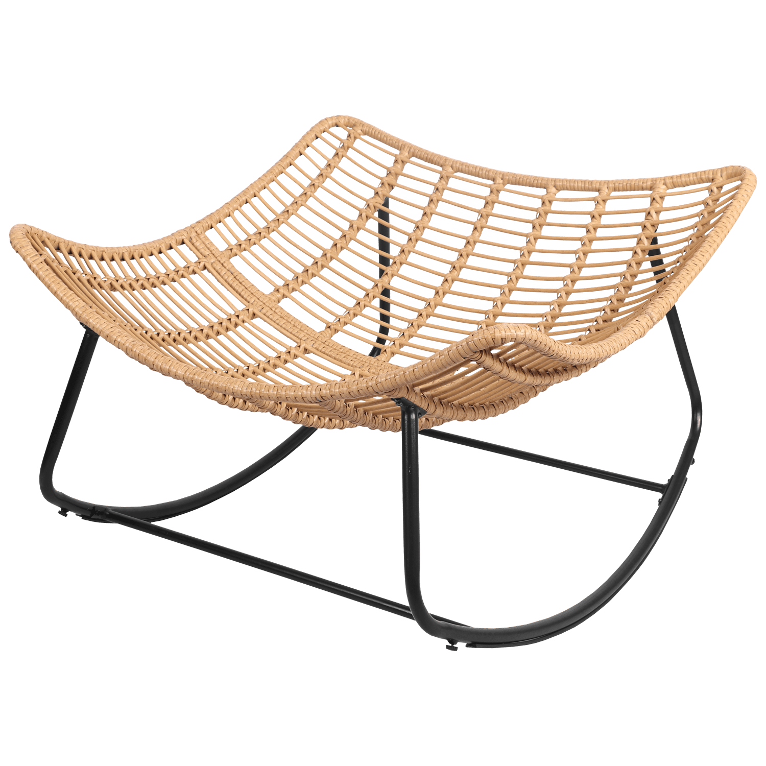 Schaukelsessel aus synthetischem Rattan mit schwarzem Kissen CINTA
