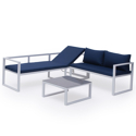 IBIZA modulaire tuinset in blauwe stof 4 zitplaatsen - wit aluminium