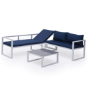 Salon de jardin modulable IBIZA en tissu bleu 4 places - aluminium blanc