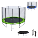 Pack Premium Trampoline 245cm réversible vert / bleu CANBERRA + filet, échelle, bâche et kit d'ancrage