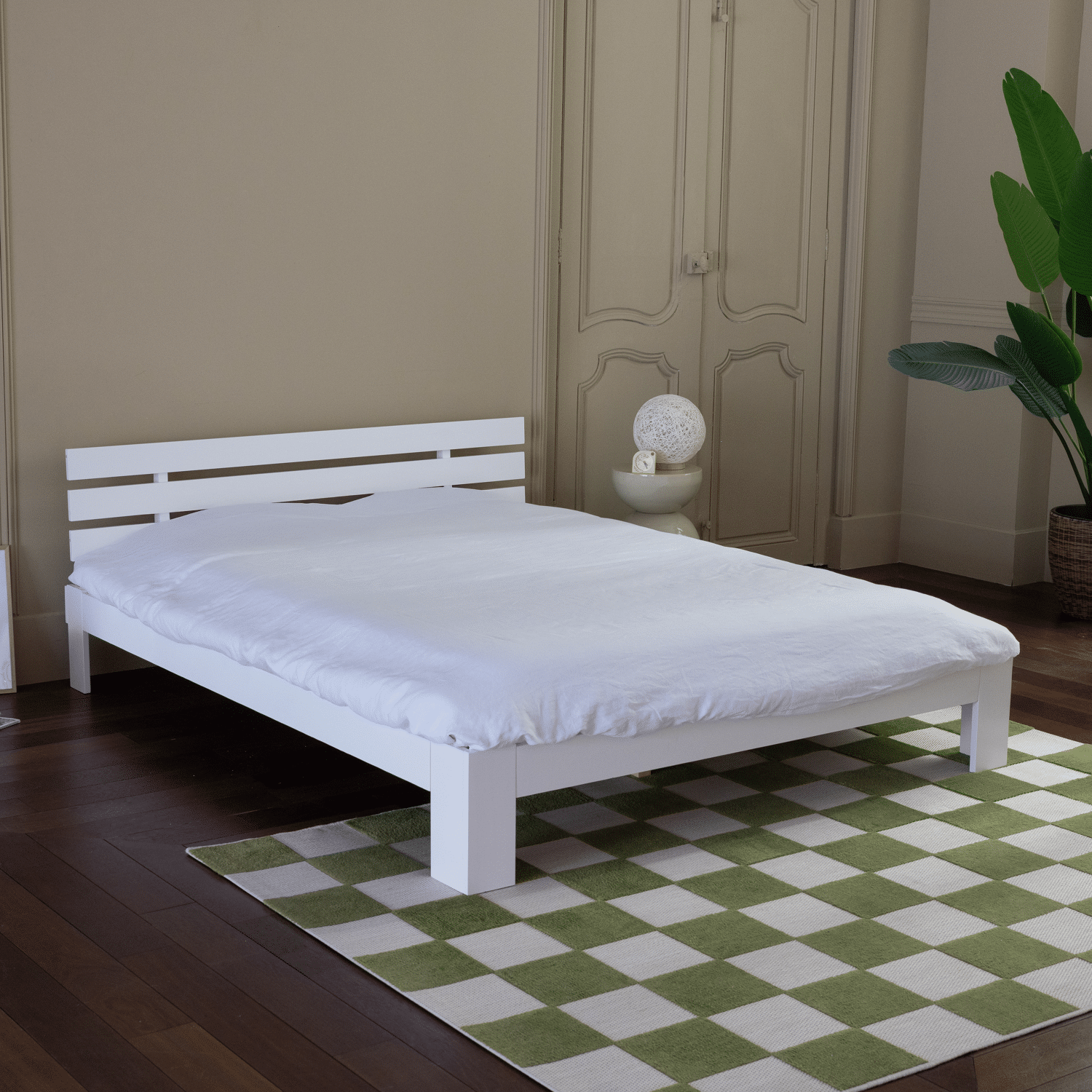 Houten bed met hoofdbord 160x200cm wit FINN