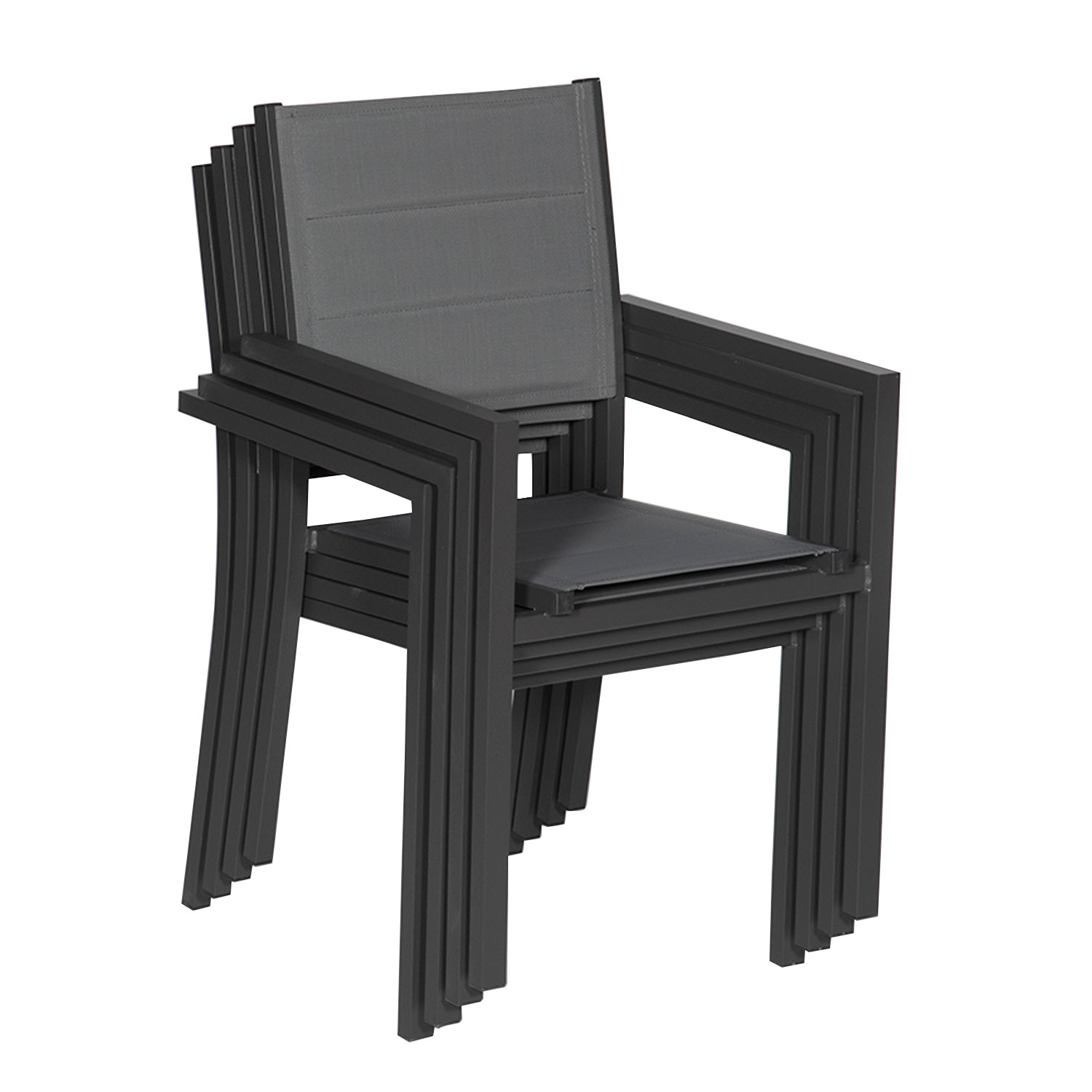 Satz von 8 gepolsterten Stühlen aus anthrazitfarbenem Aluminium - graues Textilene