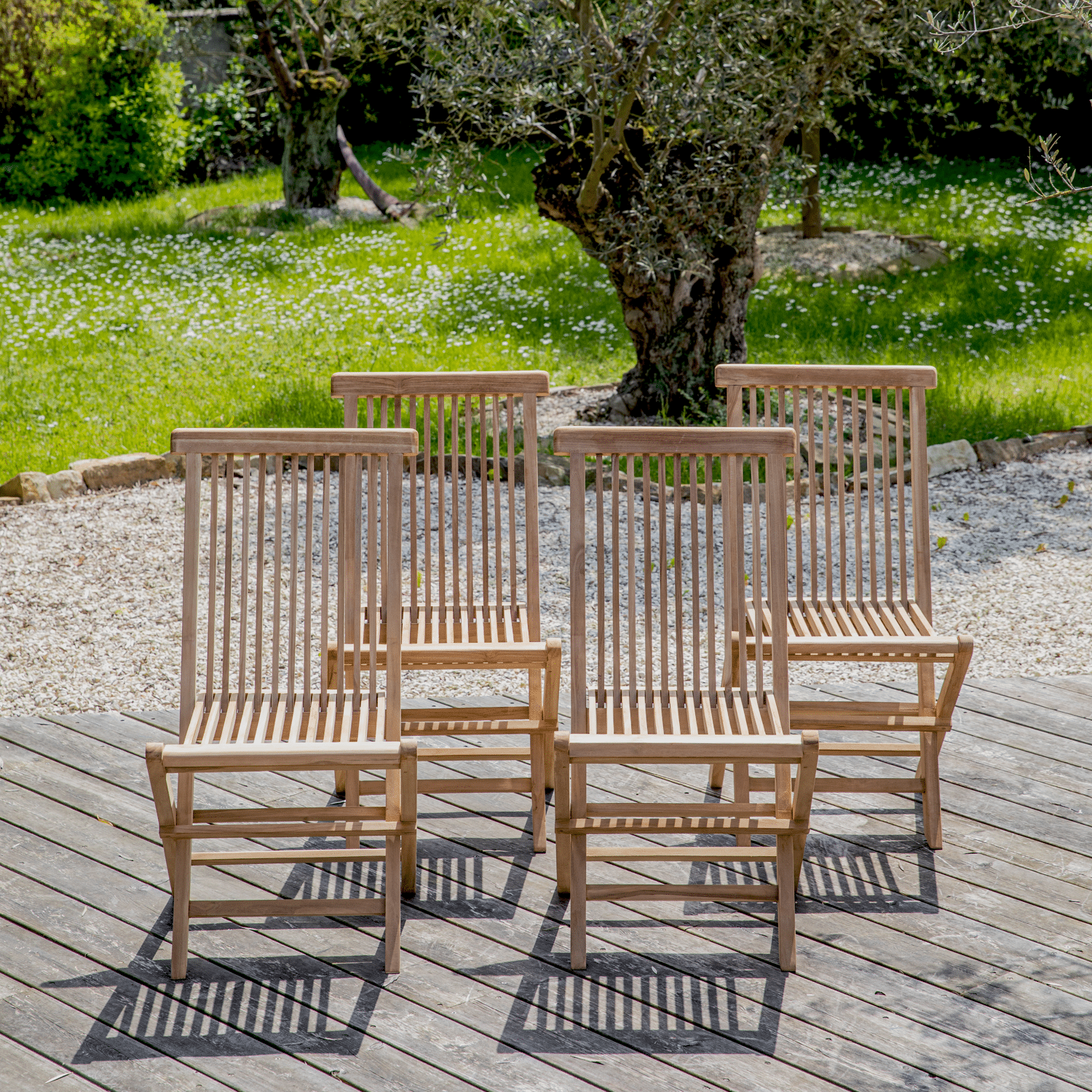 Set van 4 LOMBOK teakhouten tuinstoelen