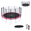 Pack Premium Trampoline 370cm réversible rose / gris PERTH + filet, échelle, bâche et kit d'ancrage