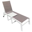 Set bain de soleil et table d'appoint en textilène taupe - aluminium blanc