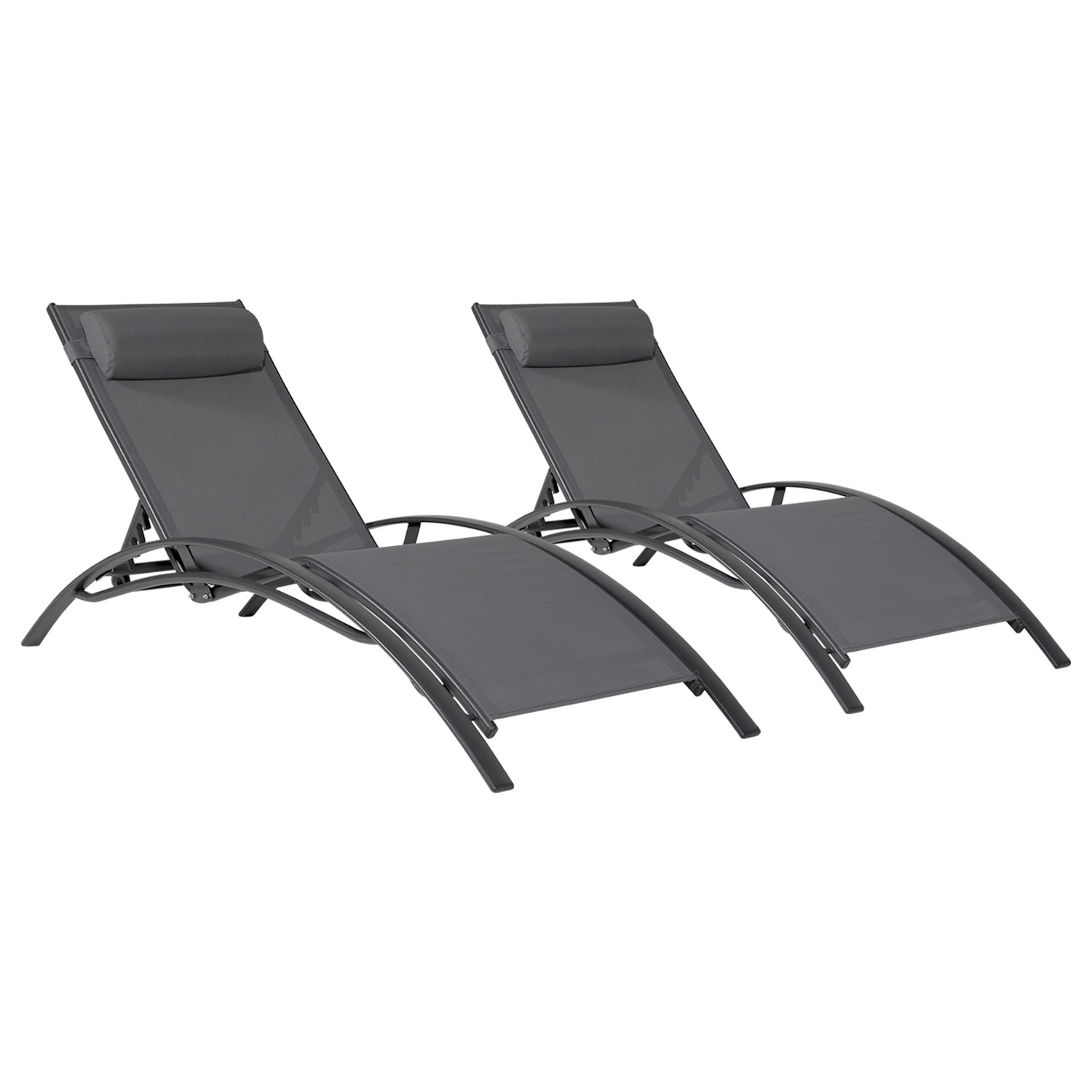 Set di 2 sedie a sdraio GALAPAGOS in textilene grigio - alluminio grigio antracite