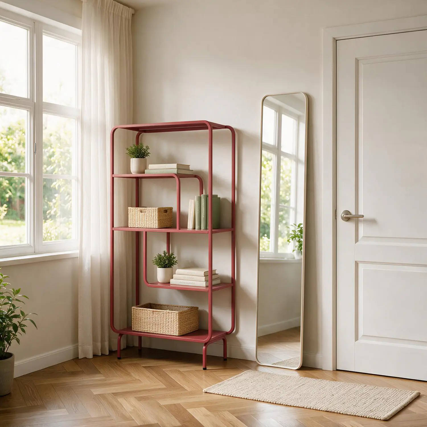 Console design en métal rouge carmin