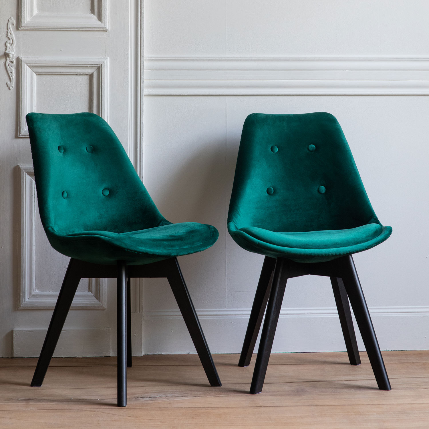 Conjunto de 2 cadeiras de veludo verde NORA com almofada