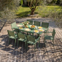 Salon de jardin VENEZIA extensible 90/180 en textilène vert sauge 8 places - aluminium vert sauge