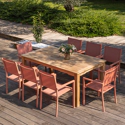 Conjunto de muebles de jardín de teca JAVA con sillas de aluminio terracota - 8 plazas