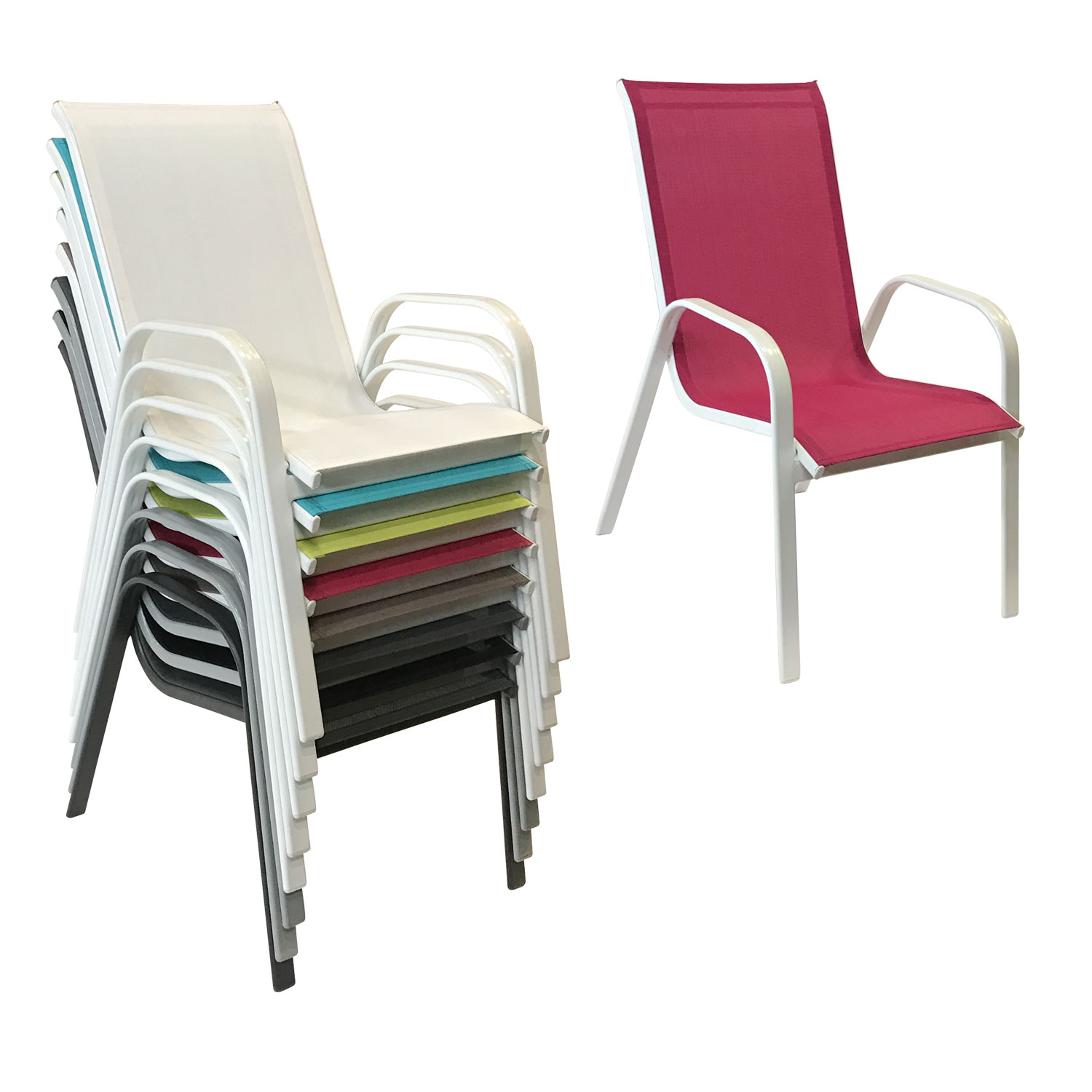 Lot de 8 chaises MARBELLA en textilène rose - aluminium blanc