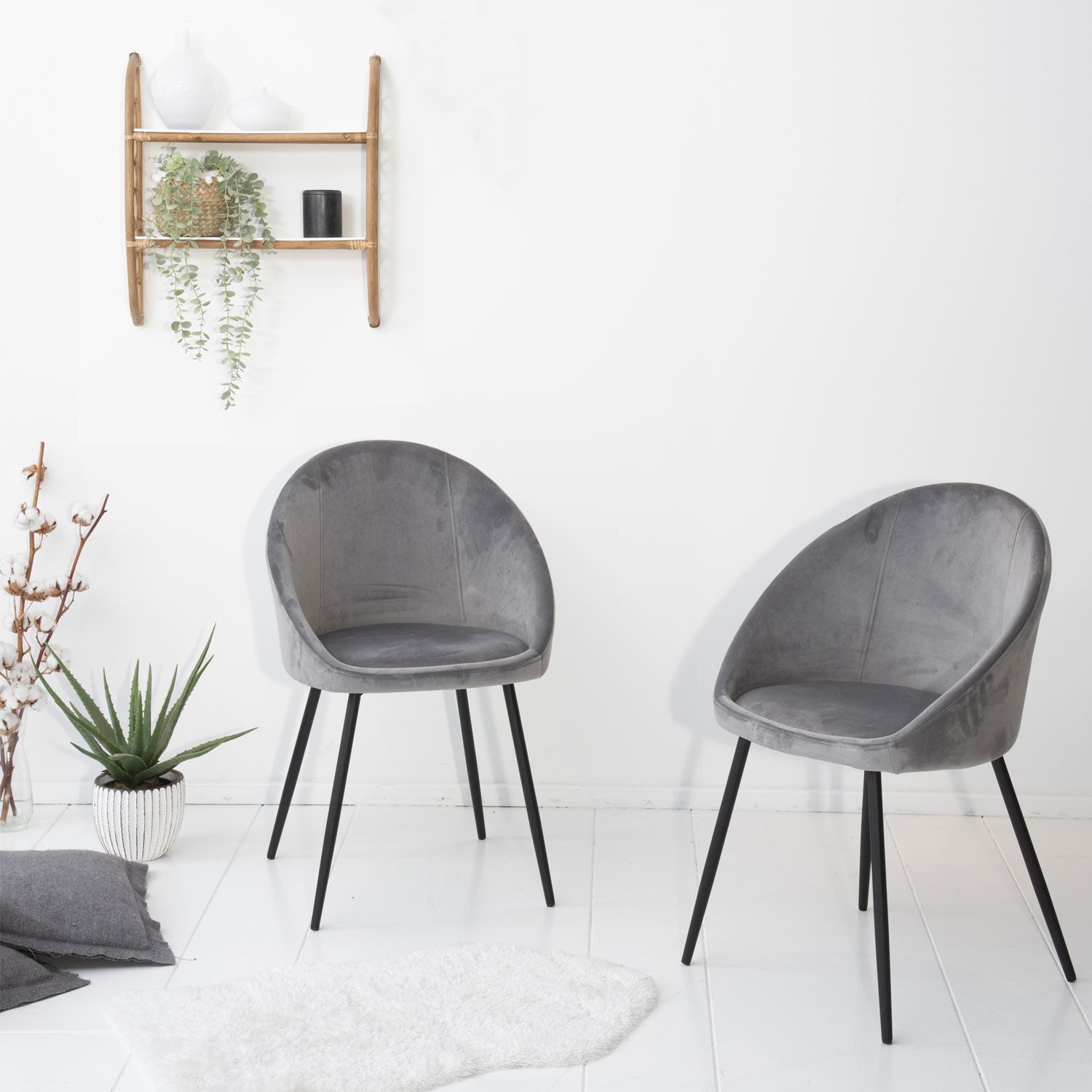 Pack de 2 sillas vintage de terciopelo gris DIANE