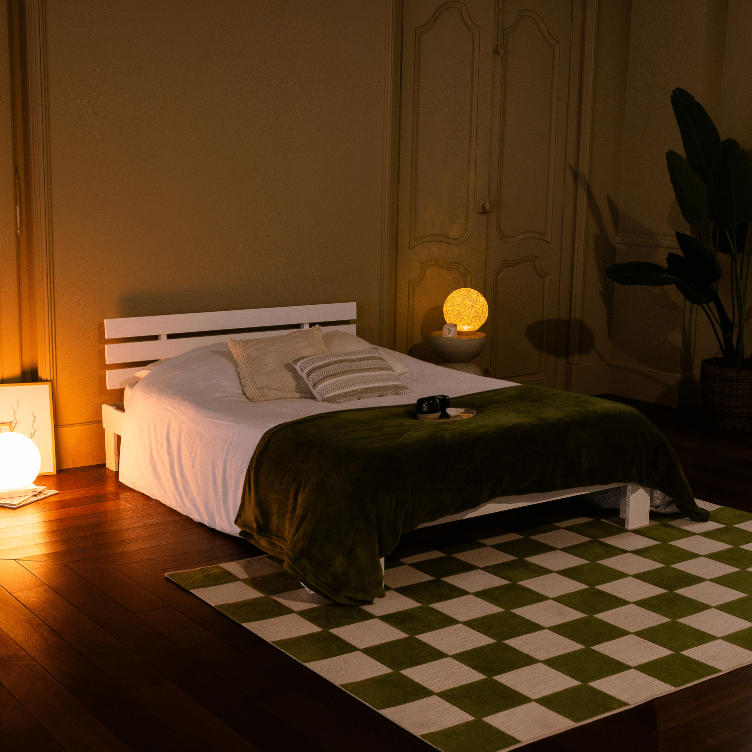 Lit en bois avec tête de lit 160x200cm blanc FINN