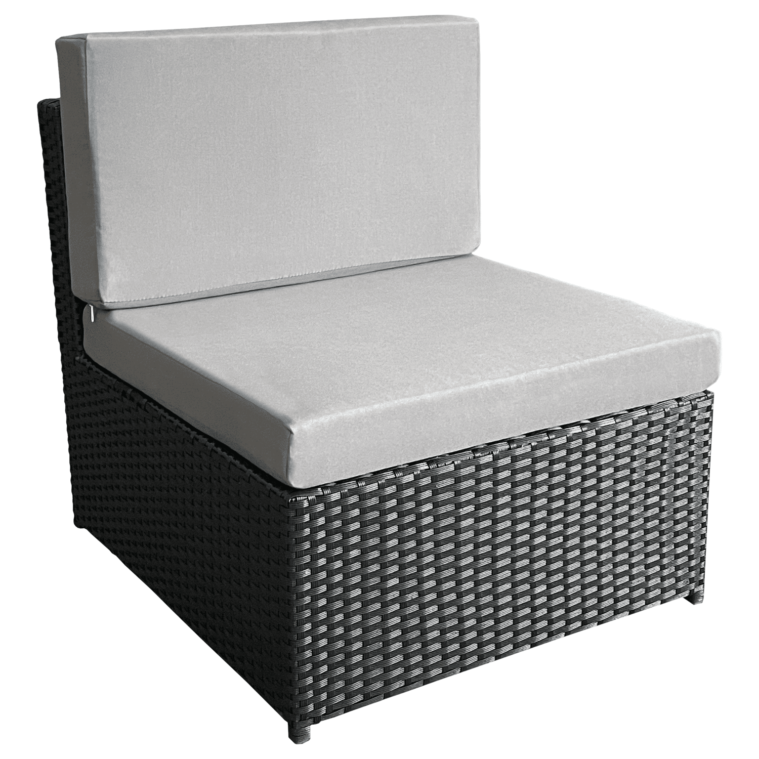 BONIFACIO tuinmeubelset van zwart gevlochten kunststof, 6 zitplaatsen - grijs kussen