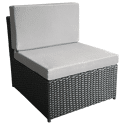 BONIFACIO tuinmeubelset van zwart gevlochten kunststof, 6 zitplaatsen - grijs kussen