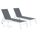 Set di 2 lettini BARBADOS in textilene grigio e tavolino - alluminio bianco