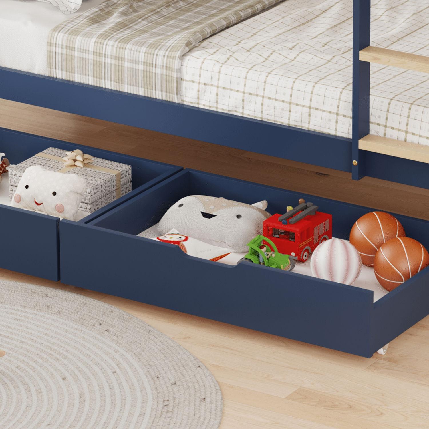 Kinderstapelbed 190x90cm donkerblauw met laden