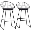 Pack de 2 taburetes de bar de 75cm en metal negro y cojín negro ALEX