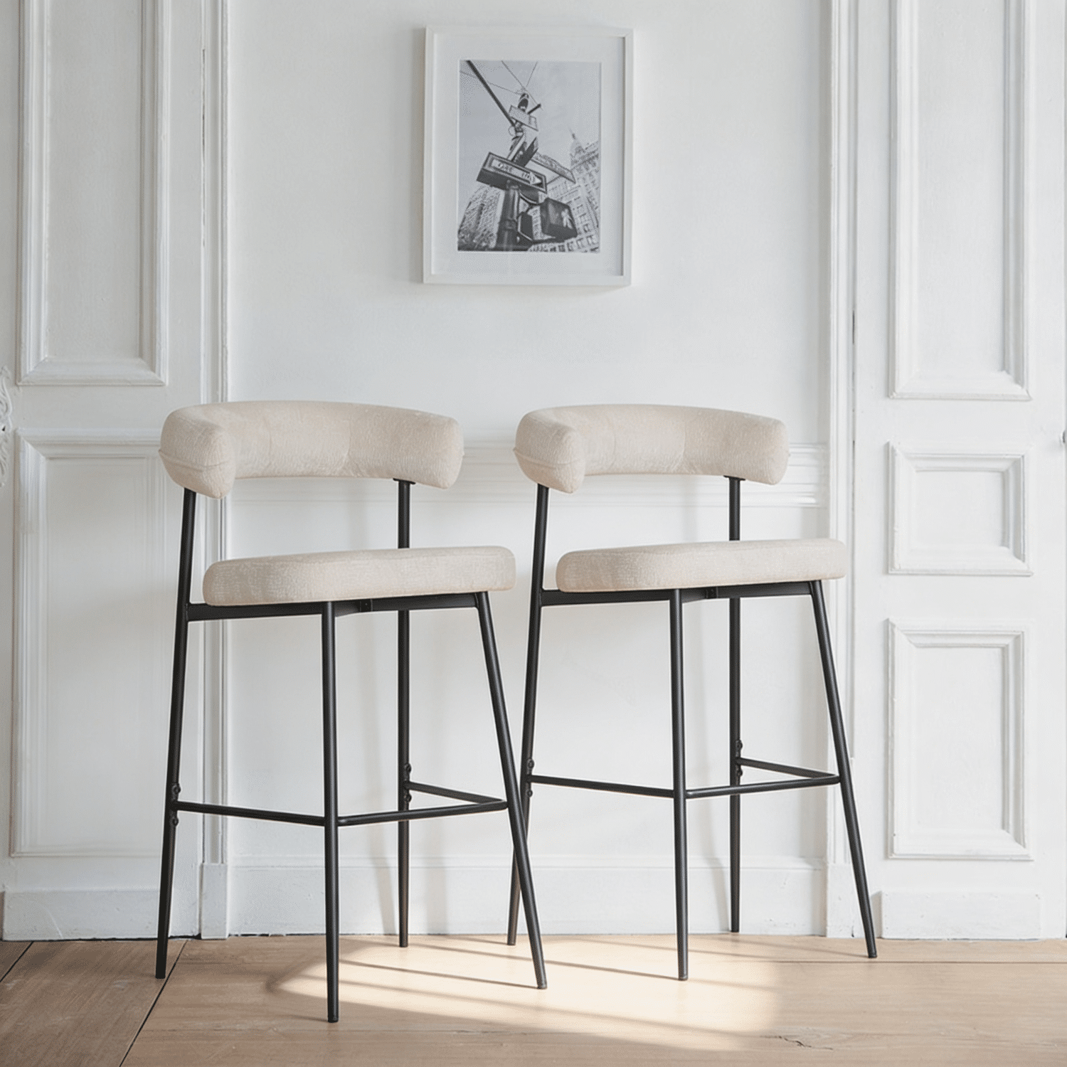 Set van 2 barkrukken in beige stof THEA