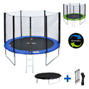 Pack Premium Trampoline 305cm réversible bleu / vert ADELAÏDE + filet, échelle, bâche et kit d'ancrage