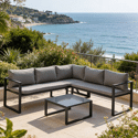 Salon de jardin modulable IBIZA en tissu gris 7 places - aluminium anthracite