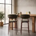 Set van 2 barkrukken in kaki en metaal met donker houteffect - Happy Garden
