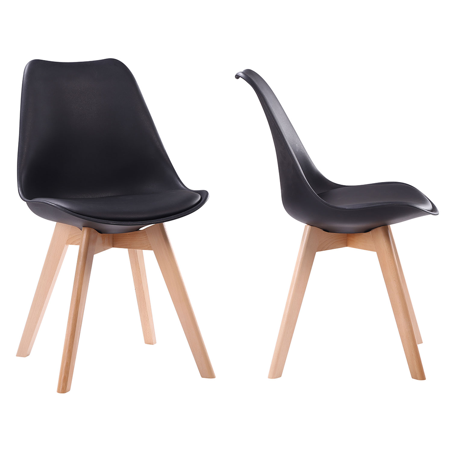 Lot de 2 chaises scandinaves NORA noires avec coussin