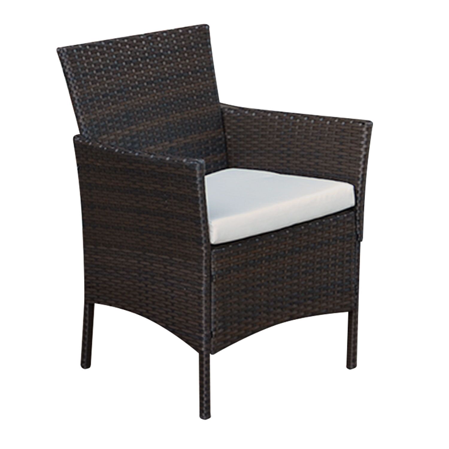 CORFOU tuinset in bruin gevlochten kunststof - 4 zitplaatsen - beige kussens