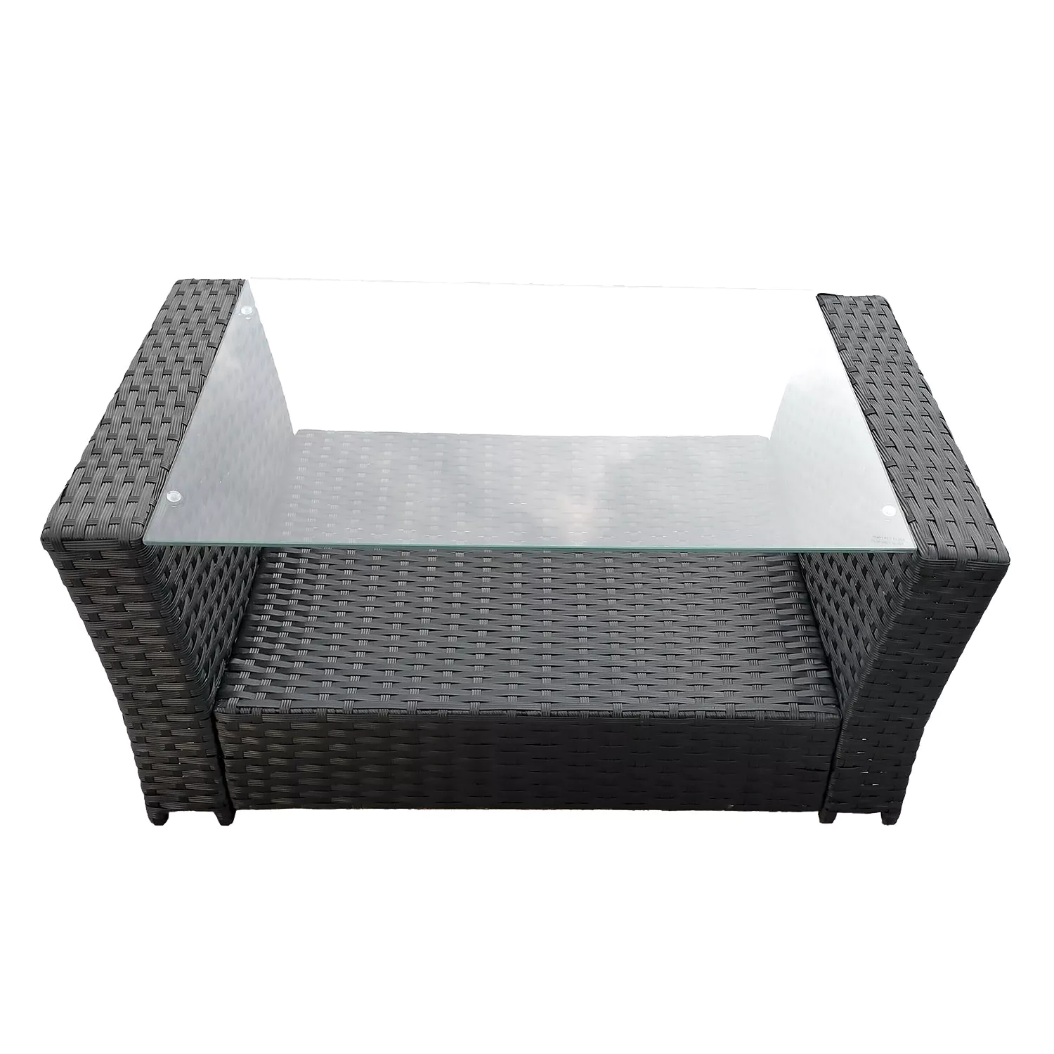 COMINO tuinmeubelset in zwart gevlochten kunststof 4 zitplaatsen - grijze kussens