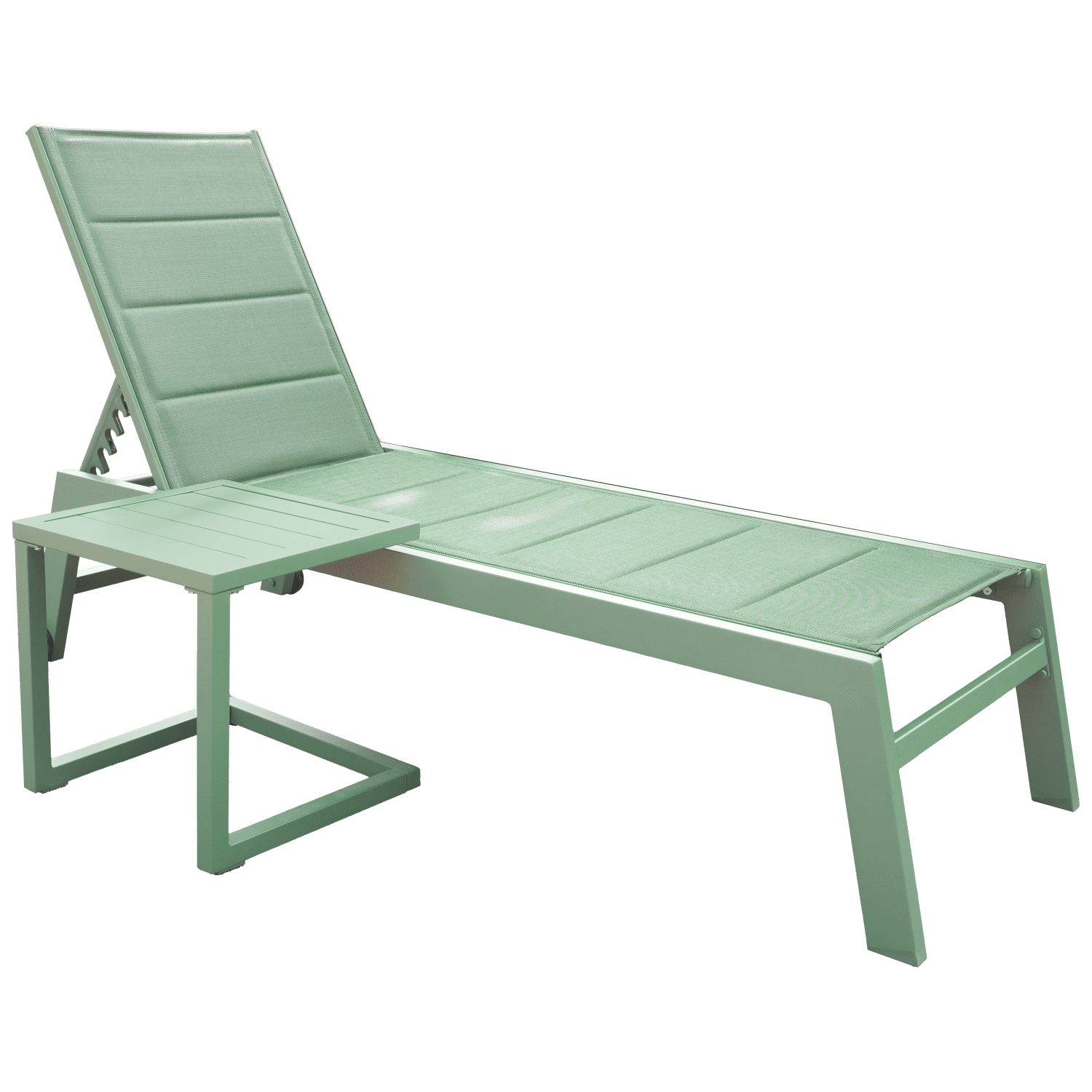 Conjunto de tumbona y mesa auxiliar BARBADOS de textilene verde salvia - aluminio verde salvia