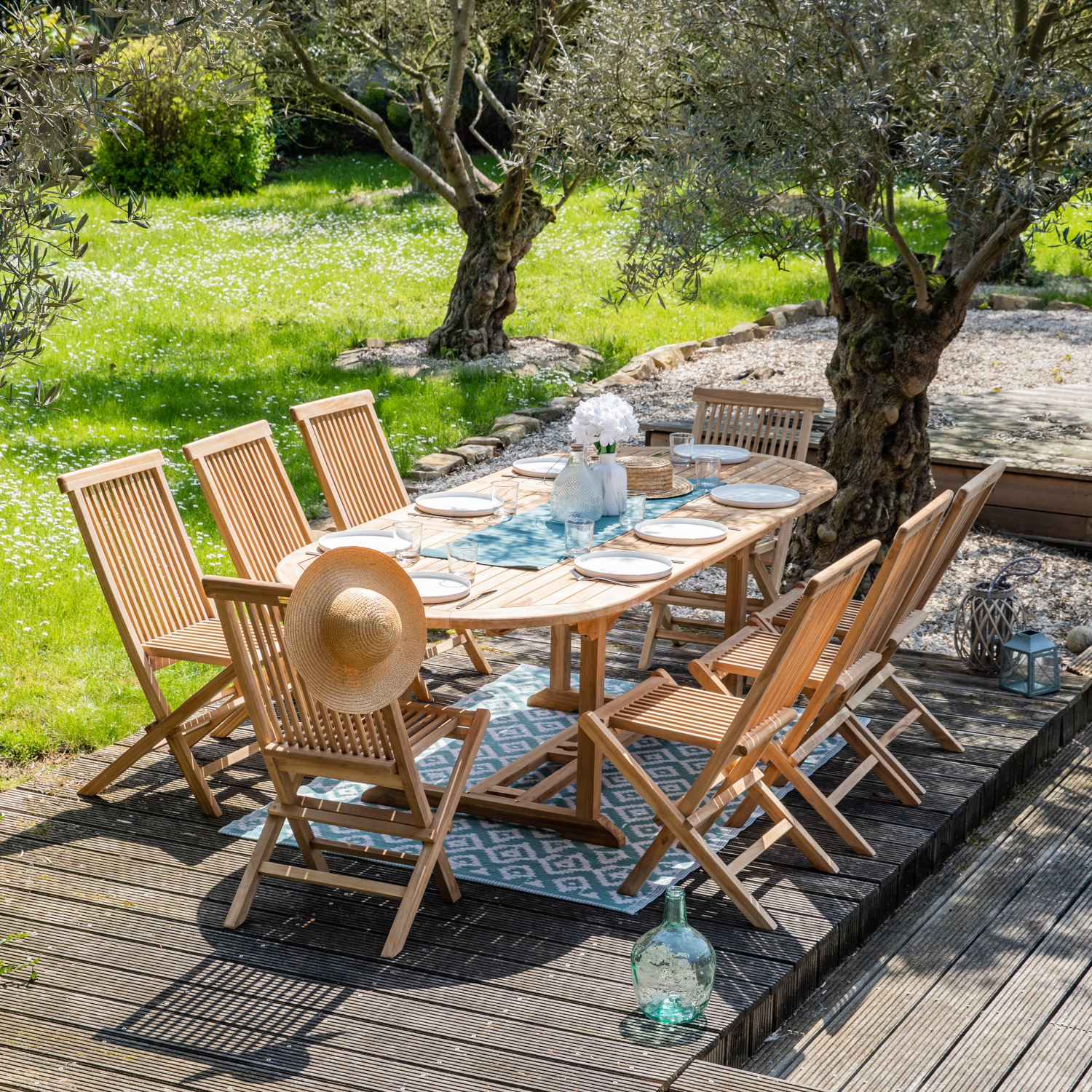 Mobiliário de jardim em teca LOMBOK - mesa extensível oval - 8 lugares