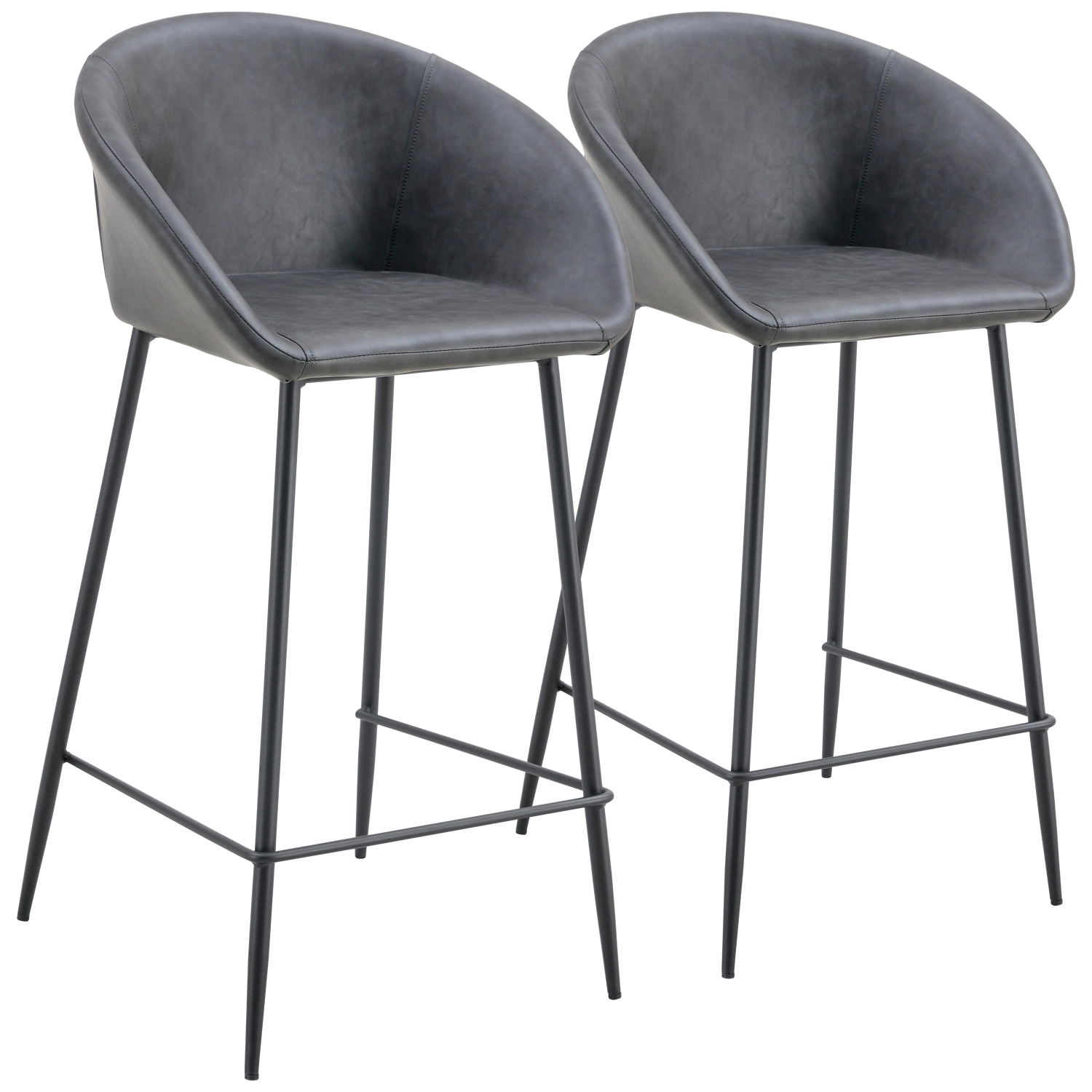 Lot de 2 tabourets de bar en simili gris foncé ACHILLE