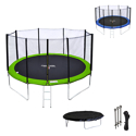 Pack Premium Trampoline 370cm réversible vert / bleu PERTH + filet, échelle, bâche et kit d'ancrage