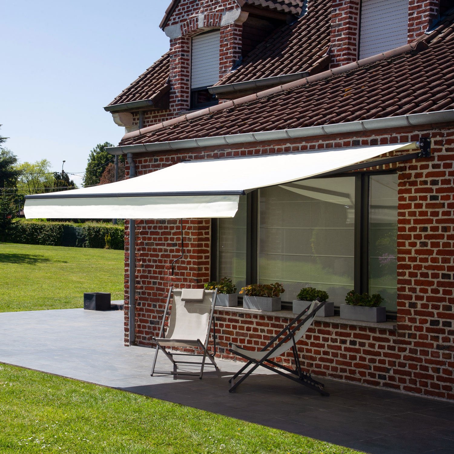 Toldo SAULE 2,5 × 2m - Tecido bege e estrutura cinzenta