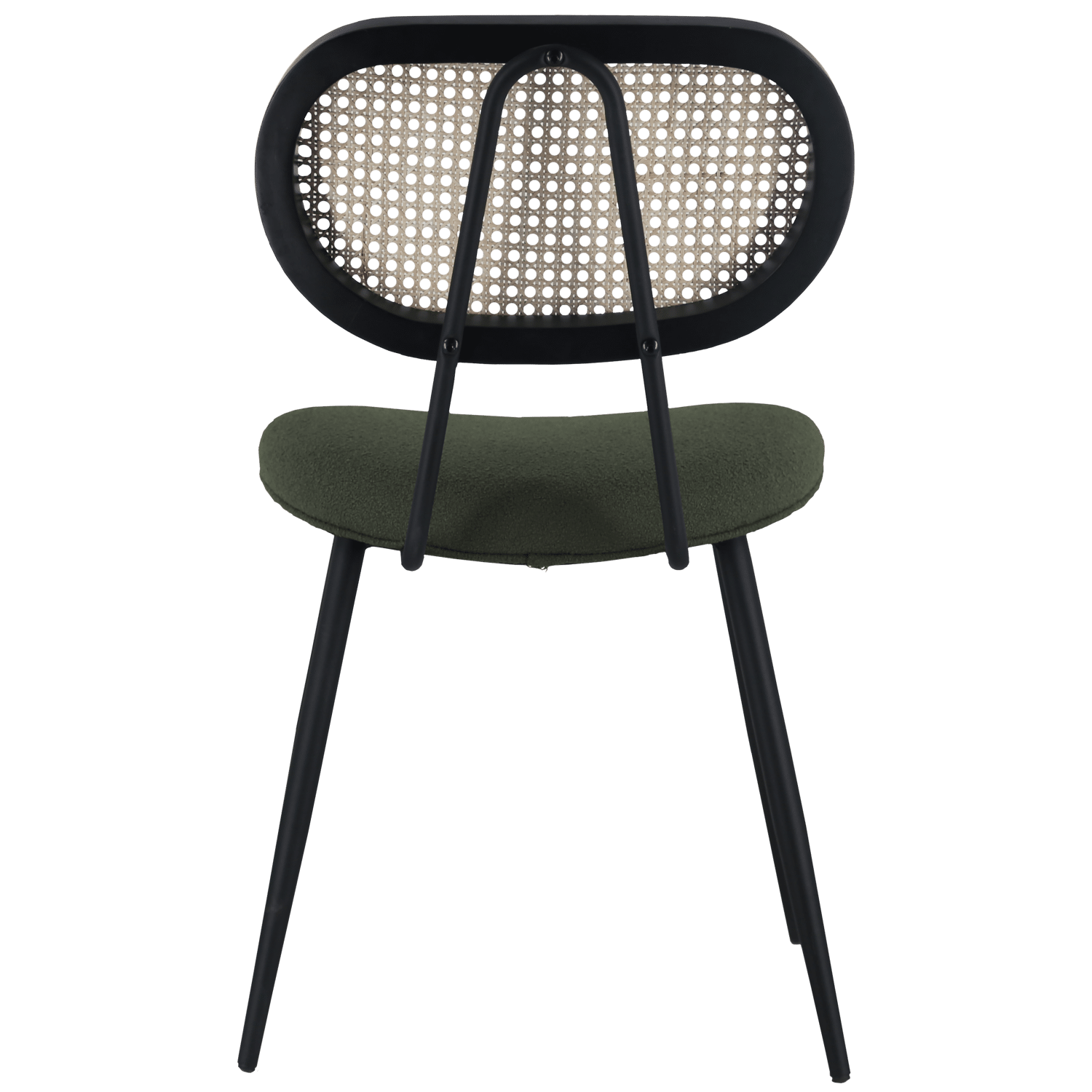 Satz von 2 Stühlen aus Rohrgeflecht und khakigrünem Schlingenstoff ELENA