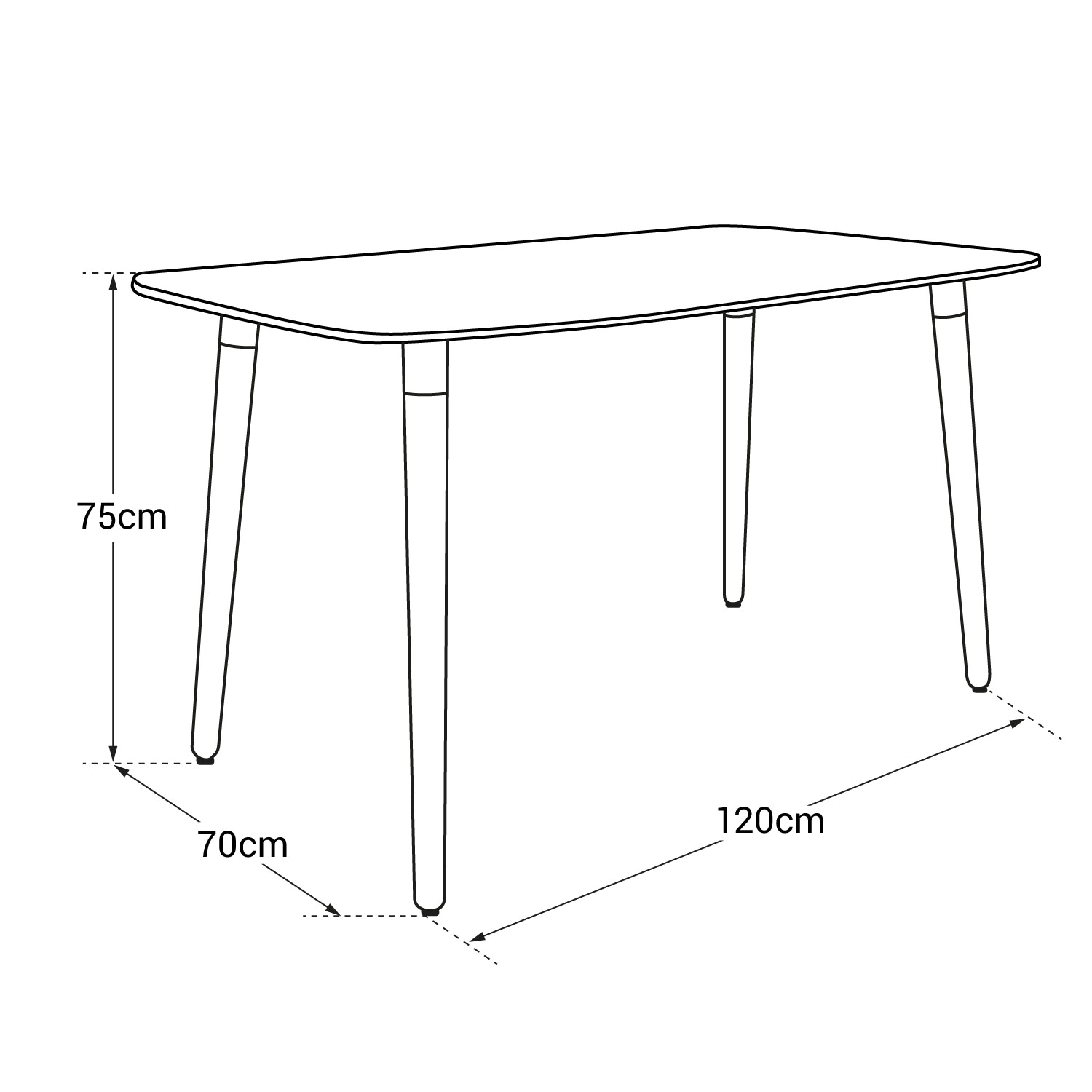 Rechthoekige tafel 120 × 70cm wit PIA