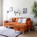 Sofá cama rinconera de 3 plazas naranja terracota en terciopelo JAMES