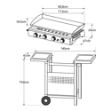 VALENCIA grelha de gás - 4 queimadores 10kW + trolley