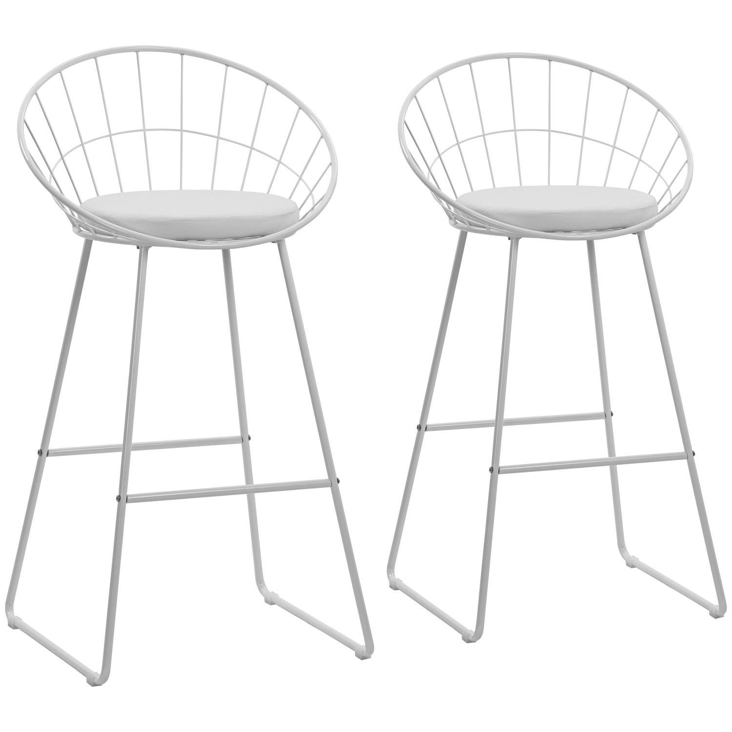 Lot de 2 tabourets de bar 75cm en métal blanc et coussin blanc ALEX