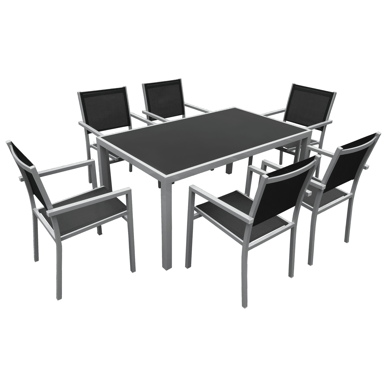 Conjunto de mobiliário de jardim BERGAMO textilene preto 6 lugares - alumínio cinzento