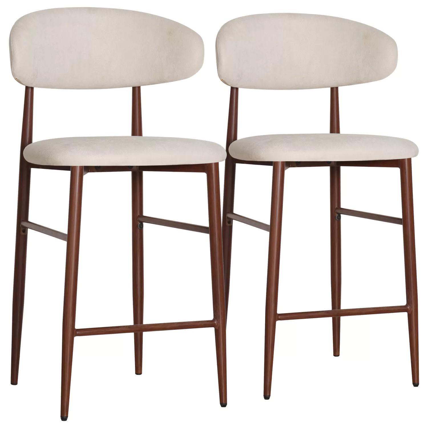 Lot de 2 tabourets de bar beige et métal effet bois foncé SIMON