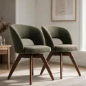 Lot de 2 cadeiras em madeira escura e tecido bouclé verde kaki
