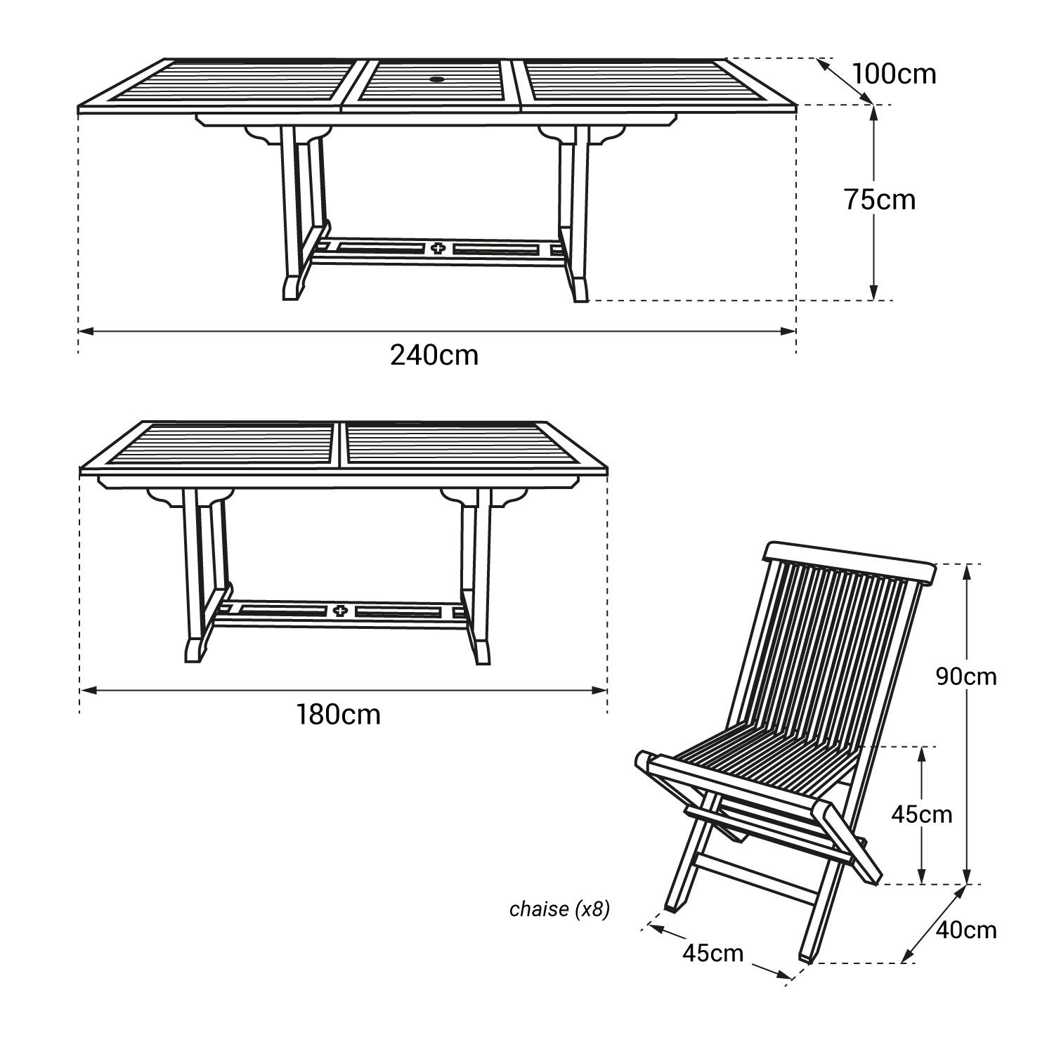 Mobiliário de jardim em teca LOMBOK - mesa rectangular extensível - 8 lugares