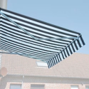 Tenda da sole SAULE 5 × 3 m con semi-tettoia - Tessuto a righe bianco/grigio e struttura bianca