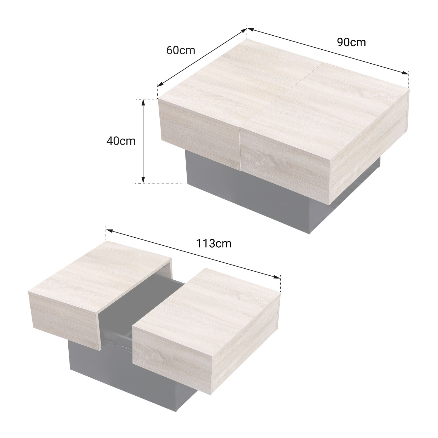 Salontafel met afneembare bladen zwart GRETA