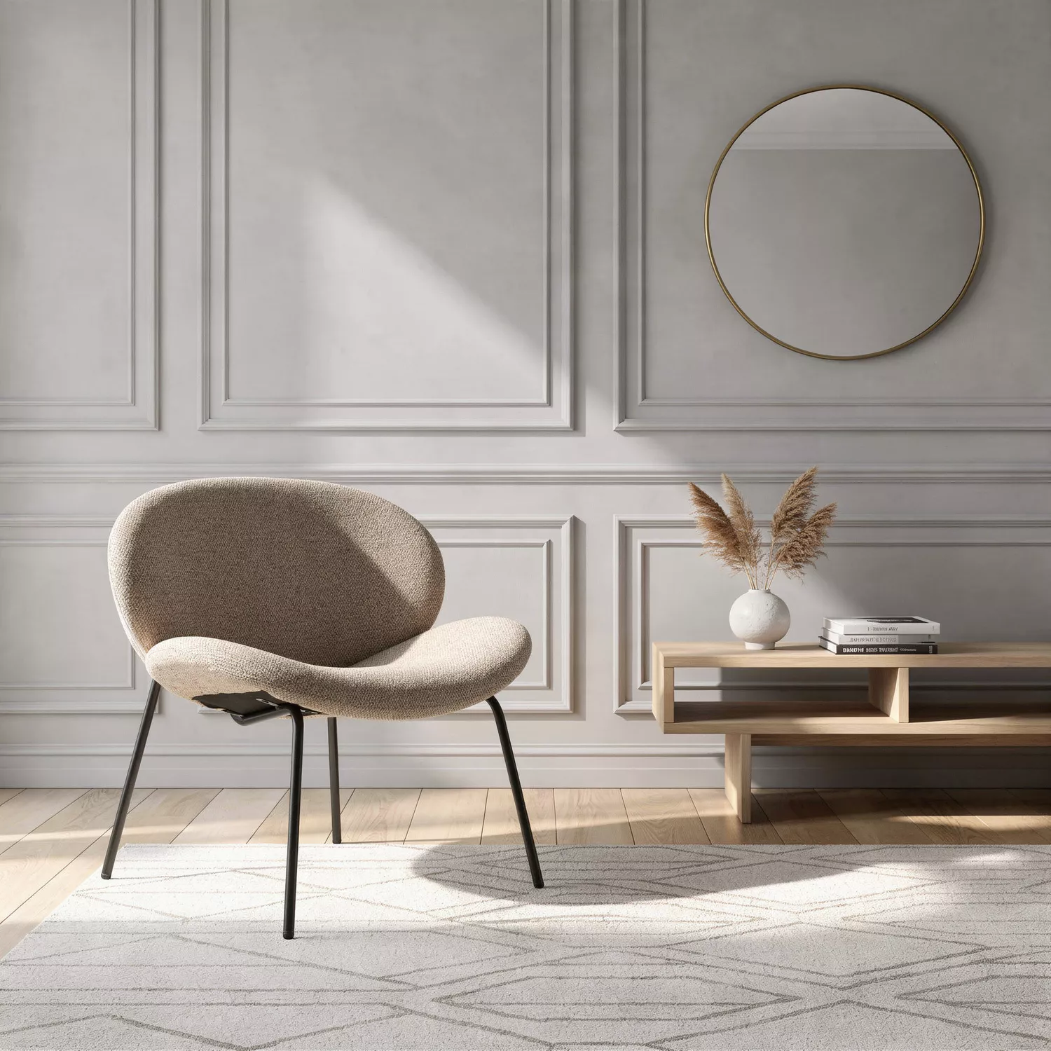 Fauteuil en tissu taupe chiné SACHA